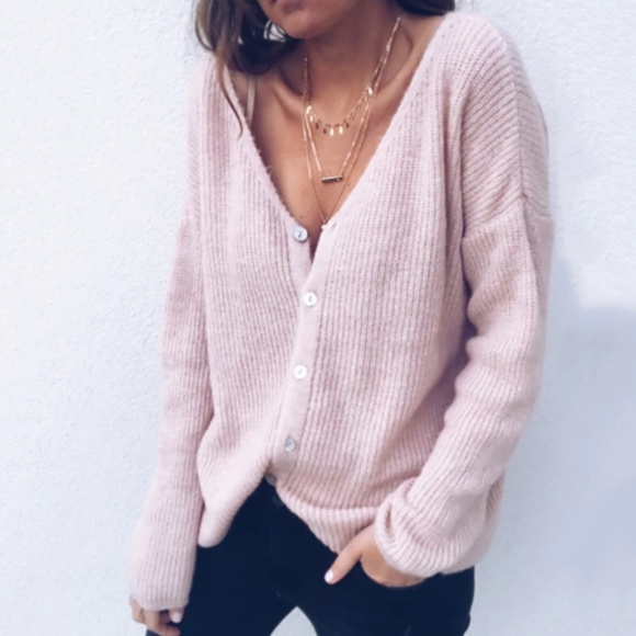 Banana Republic Rose Pink Silk Ribbed Cardigan - Picture 1 of 8